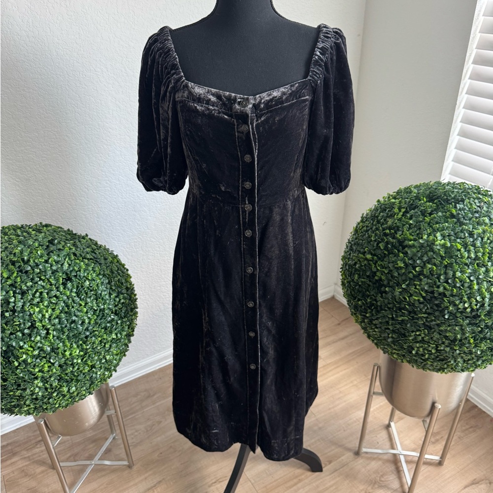 J. Crew Black Velvet Long Sleeve Dress